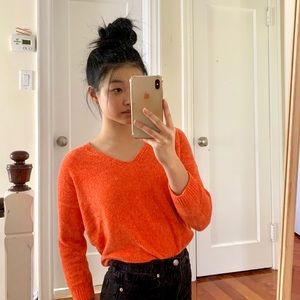 NWT Express Orange Chenille Boxy V-Neck Sweater